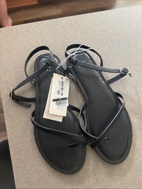 a new day Black Minimal Strappy Flat Sandals
